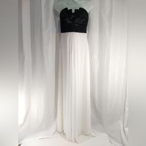 My Michelle Strapless Long Formal Prom Dress, Black/White, Size 5